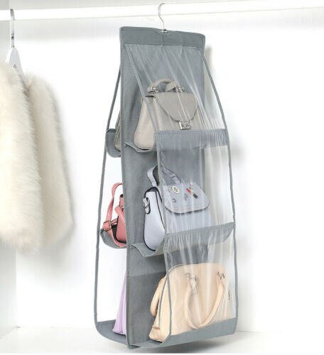 6 Pocket Foldable Hanging Bag 3 Layers Folding Shelf Bag Purse Handbag Organizer Door Sundry Pocket Hanger Storage Closet Hanger