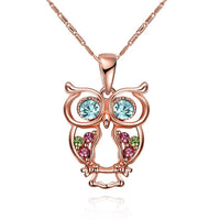 Thumbnail for Owl Rainbow Austrian Elements Necklace in 14K Rose Gold ITALY Made