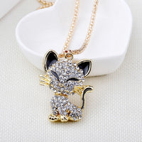 Thumbnail for Pretty Rhinesto Cat Necklace For Women Gold Filled Enamel Crystal Long Sweater Chain Necklaces Pendants Christmas Gift For Girl