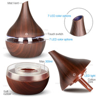 Thumbnail for KBAYBO 300ml USB Electric Aroma air diffuser wood grain Ultrasonic air humidifier cool mist maker with 7 colors lights for home