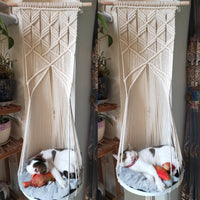 Thumbnail for Cat Swing Bed Cage Boho Style Handmade Hanging Sleep Chair Seats Tassel CatsToy Cotton Rope Macrame Tassel House Pets Supplies