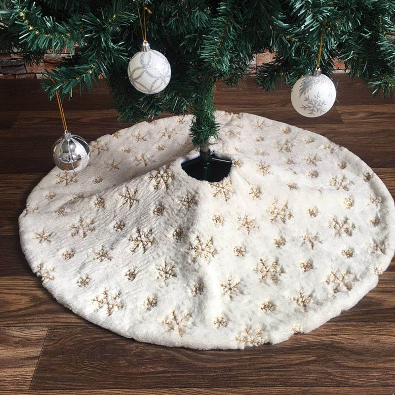 78/90/122cm White Flannel Embroidered Snowflake Christmas Tree Skirt