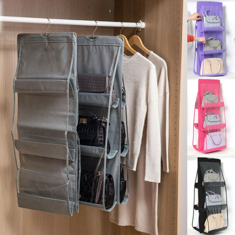 6 Pocket Foldable Hanging Bag 3 Layers Folding Shelf Bag Purse Handbag Organizer Door Sundry Pocket Hanger Storage Closet Hanger