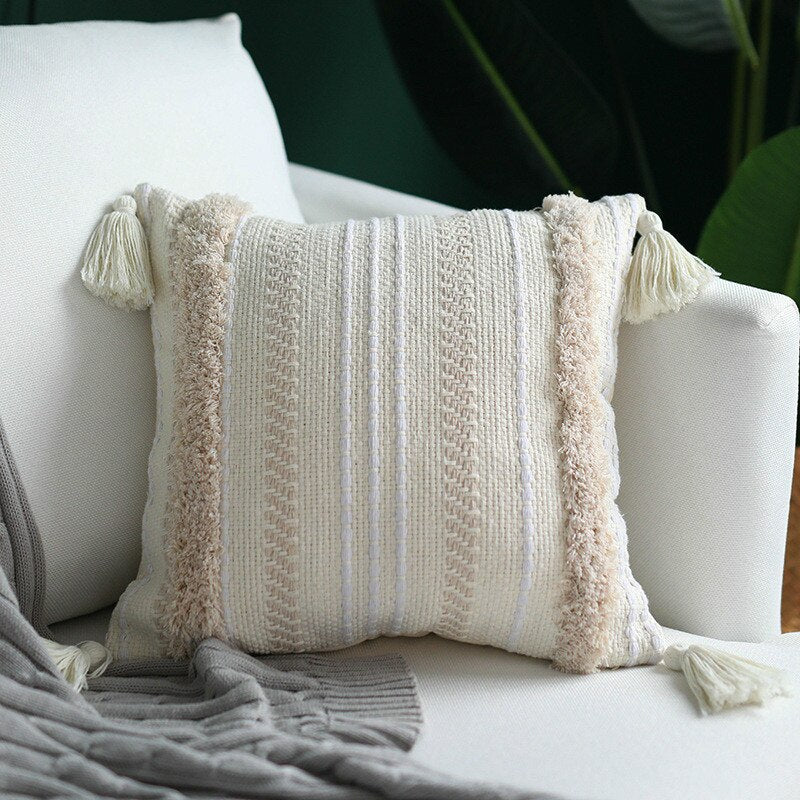 45x45cm cojines decorativos para sofa Morocco geometric black and white tufted tassel pillowcase