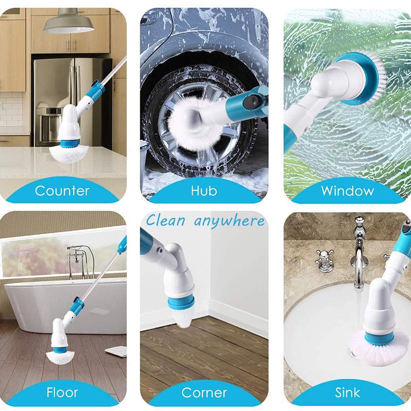 Electric Spin Scrubber Turbo Scrub Cleaning Brush Cordless Chargeable Bathroom Cleaner with Extension Handle Adaptive Brush Tub