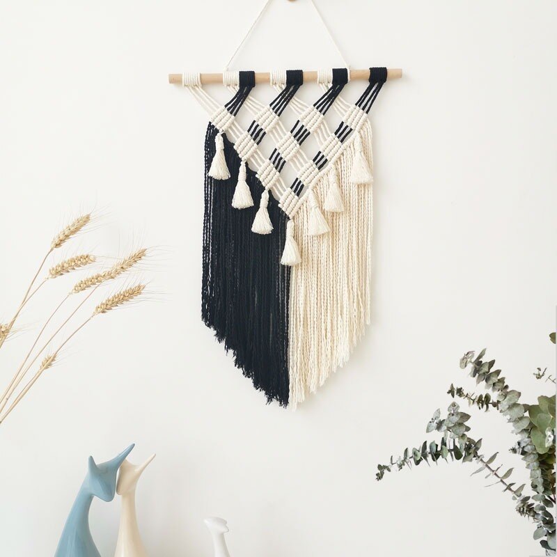 Hand-woven Tapestry Wall Hanging Fringed Macrame Wall Tapestry Boho Decor Living Room Bedroom Headboard Wall Decoration