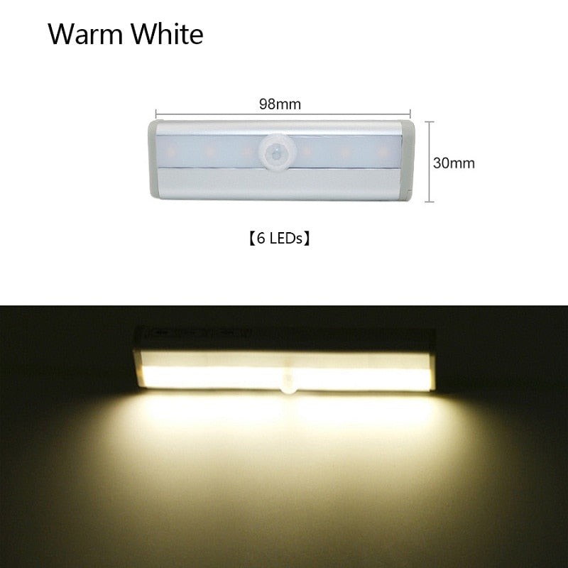 PIR Motion Sensor LED Under Cabinet Light Auto On/Off  6/10 LEDs 98/190mm For Kitchen Bedroom Closet Wardrobe Night Lights