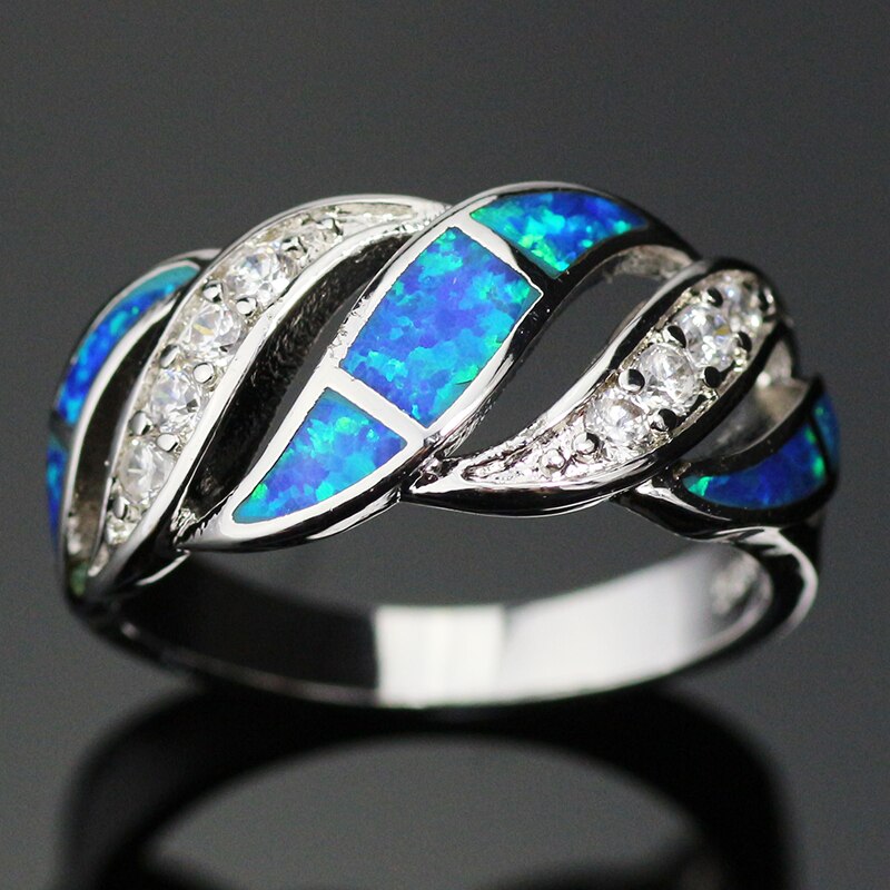 Unique Design Elegant Blue Opal Gem Silver Plated Silver Ring For Women Hot Sale Fine Jewelry Christmas Gift Friendship Rings