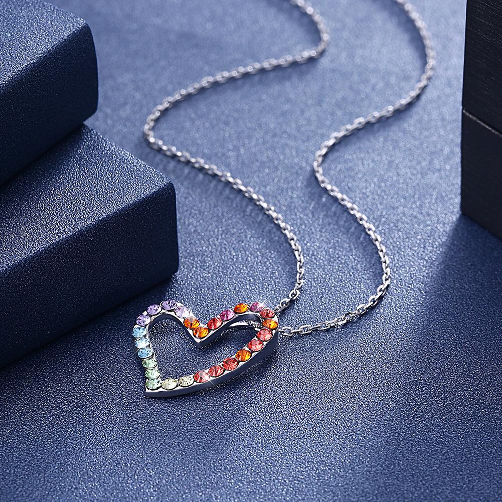 Rainbow Heart Sterling Silver Necklace with  Crystals