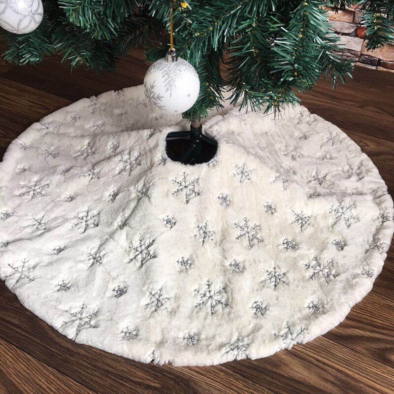 78/90/122cm White Flannel Embroidered Snowflake Christmas Tree Skirt