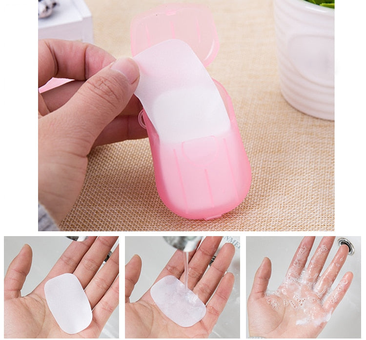 100Pcs/20Pcs Disposable Soap Paper Clean Scented Slice Foaming Box Mini Paper Soap For Outdoor Travel Use Color Random TSLM2