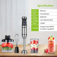 Thumbnail for 4-in-1 Stainless Steel 1100W Immersion Hand Stick Blender Mixer Vegetable Meat Grinder 500ml Chopper Whisk 800ml Smoothie Cup