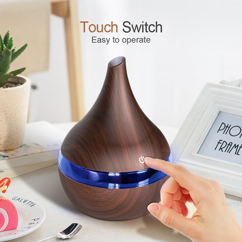 KBAYBO 300ml USB Electric Aroma air diffuser wood grain Ultrasonic air humidifier cool mist maker with 7 colors lights for home