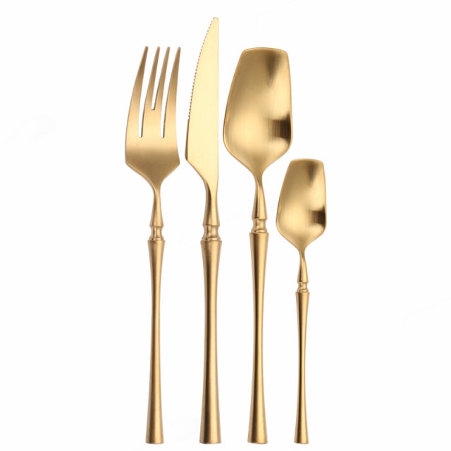 Cutlery Stainless Steel  Set Matte Gold Cutlery Set Stainless Steel Dinnerwar Steel Gold Forks Spoons Kel Cutlery nives SteSet Silverware Set