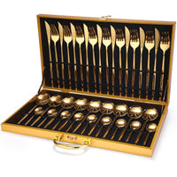Thumbnail for 24pcs Gold Dinnerware Set Stainless Steel Tableware Set Knife Fork Spoon Luxury Cutlery Set Gift Box Flatware Dishwasher Safe